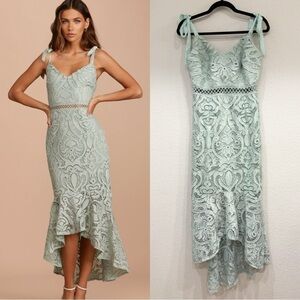 Lulu's Green Fit and Flare Midi Dress Sweetheart Neckline
